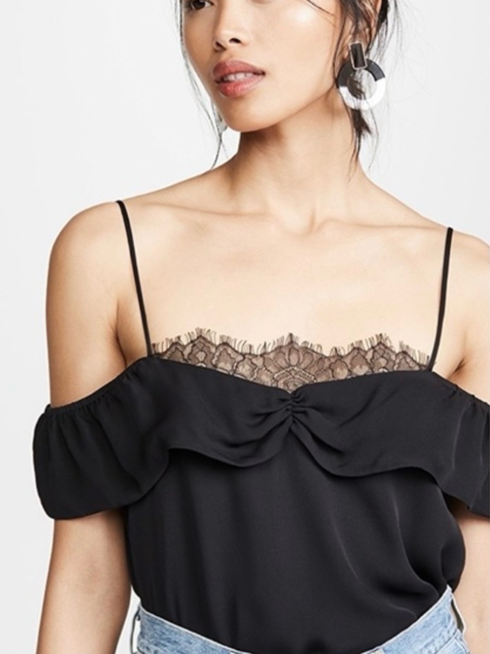 Black Lace Trim Cold-Shoulder Millie Cami Top